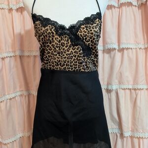 Celebrity Pink Brown and Black Lace Trim Chemise